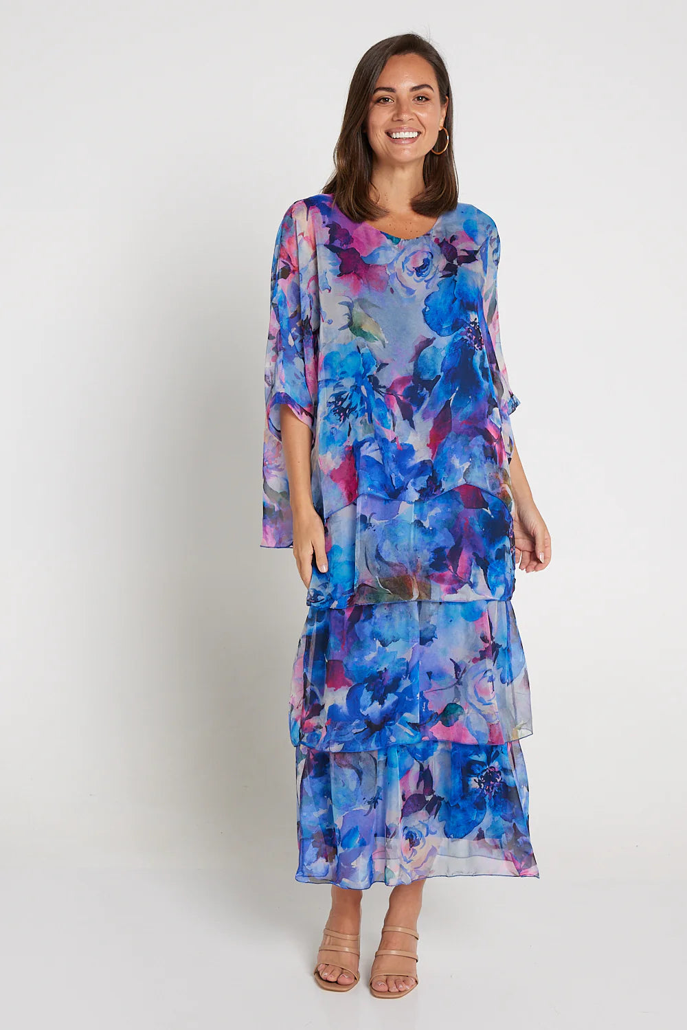 L’Amore Cobalt Blue Floral Silk Dress