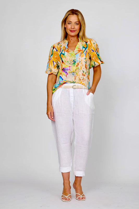 La Strada Tropical Cotton Frill Top