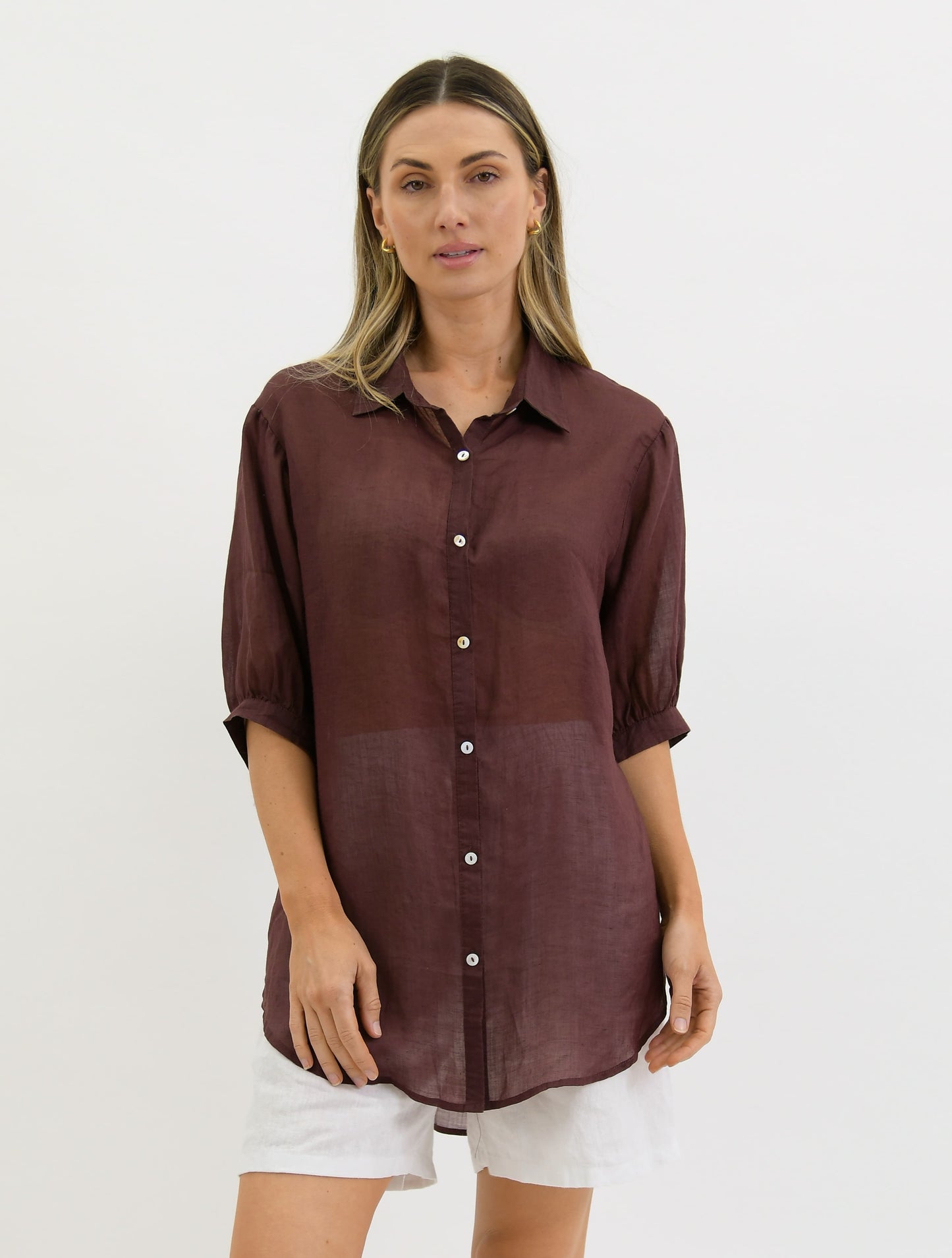 Worthier Aurora Chocolate Linen Button Shirt