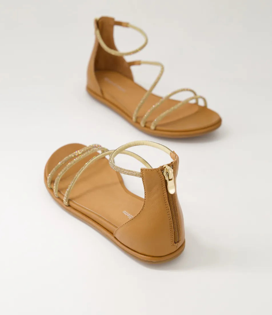 Django & Juliette Bonn Tan Jewel Fabric Leather Sandals