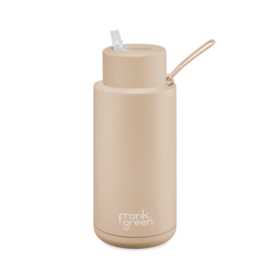 Frank Green Soft Stone Ceramic Reusable Bottle 1L With Straw Lid