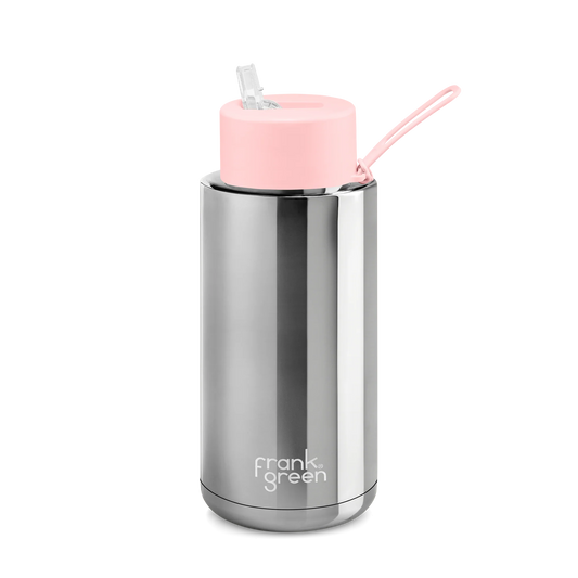 Frank Green Chrome Silver & Blush Ceramic Reusable 1L Bottle With Straw Lid