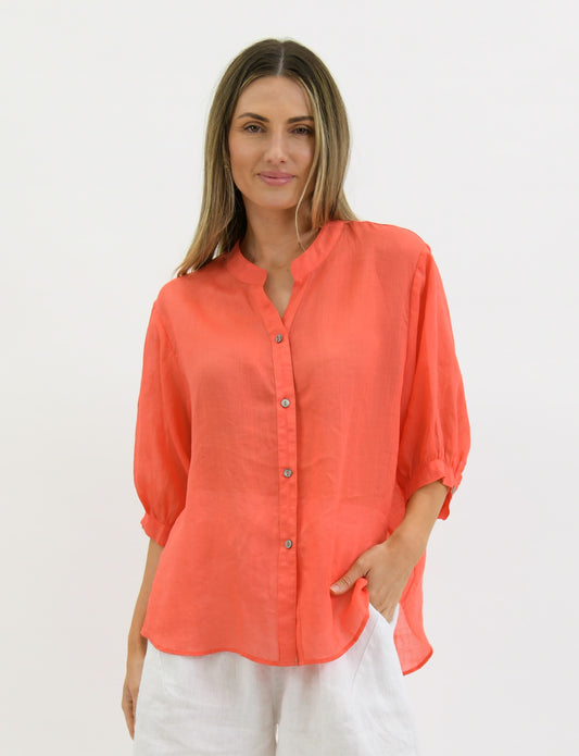 Worthier Aurora Coral Linen Button Shirt