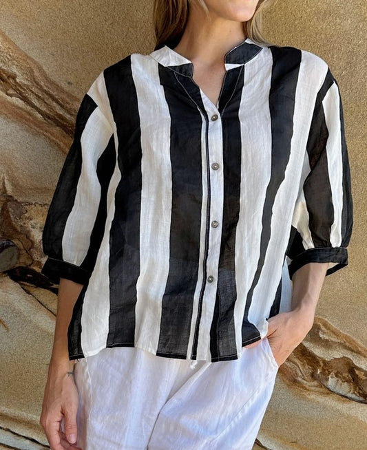 Worthier Black & White Stripe Linen Top