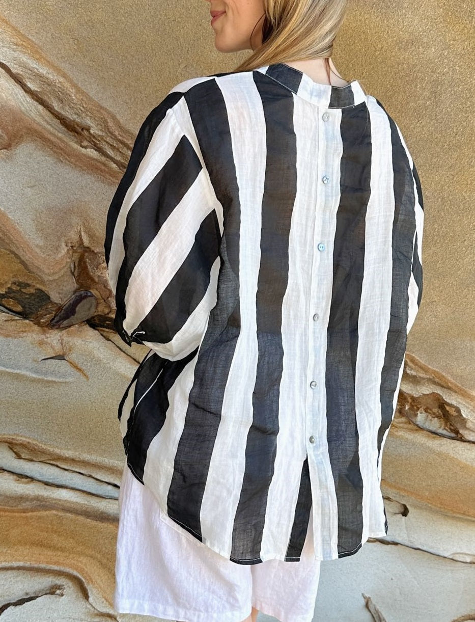 Worthier Black & White Stripe Linen Top