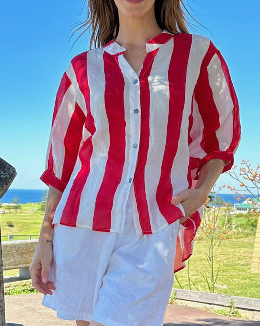 Worthier Red & White Stripe Linen Top