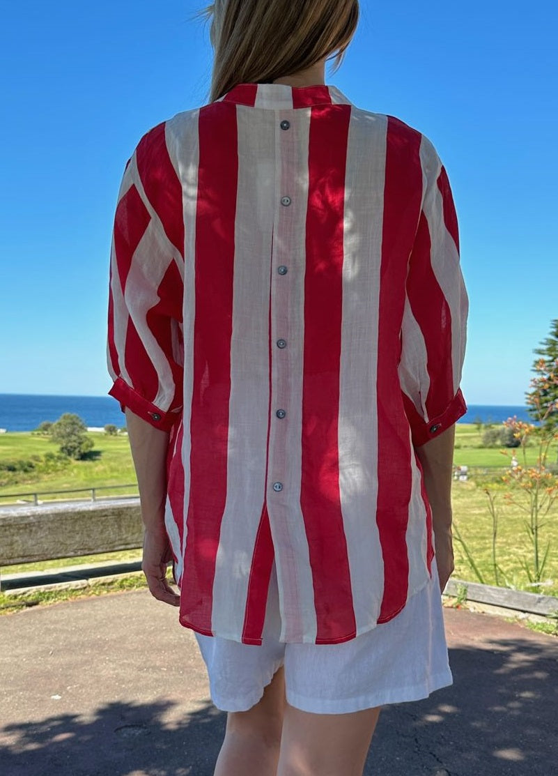 Worthier Red & White Stripe Linen Top