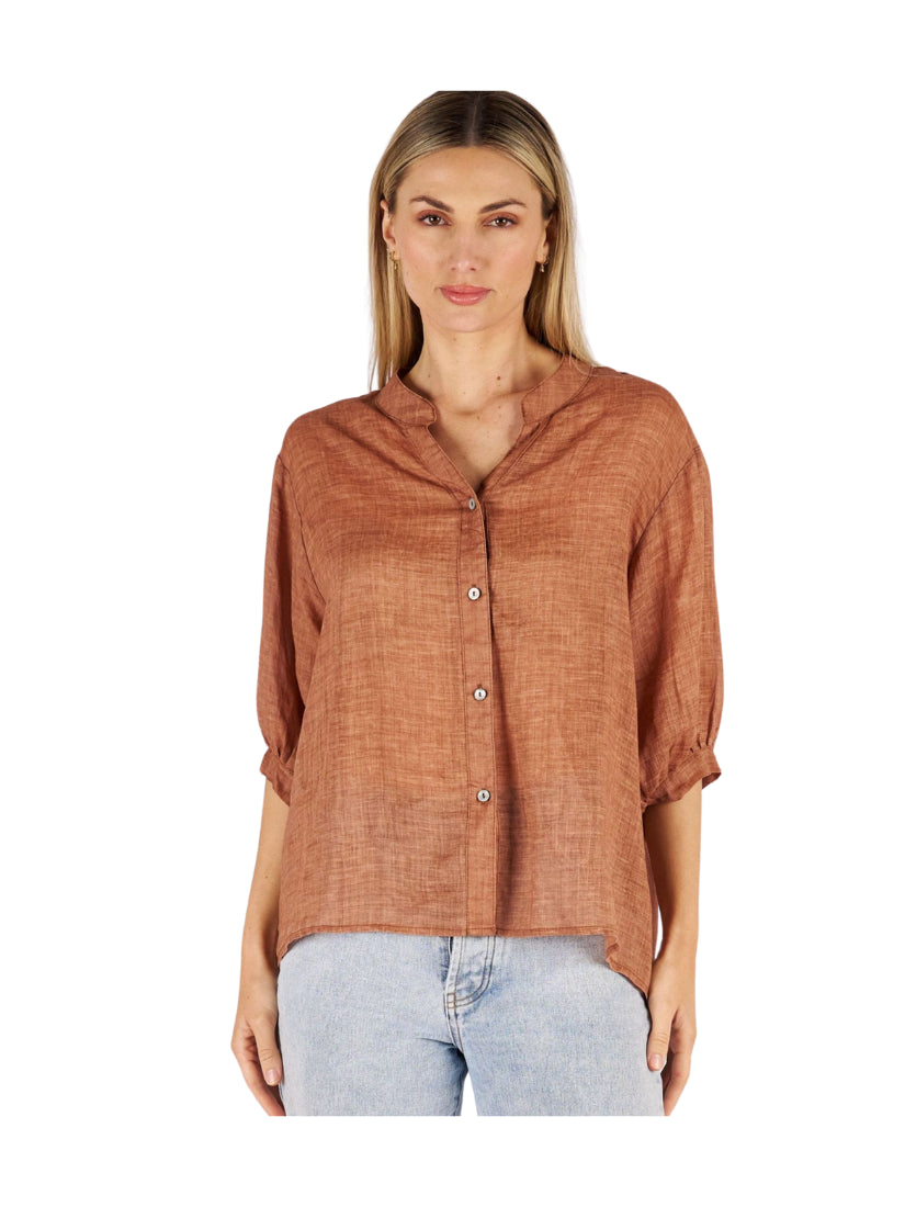 Worthier Aurora Terracotta Linen Button Shirt