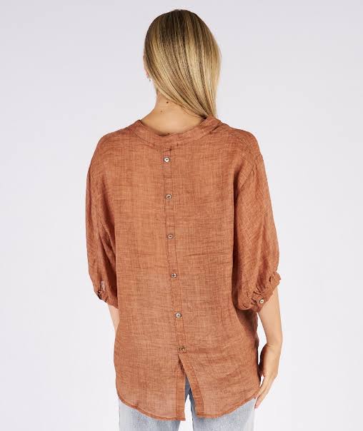 Worthier Aurora Terracotta Linen Button Shirt