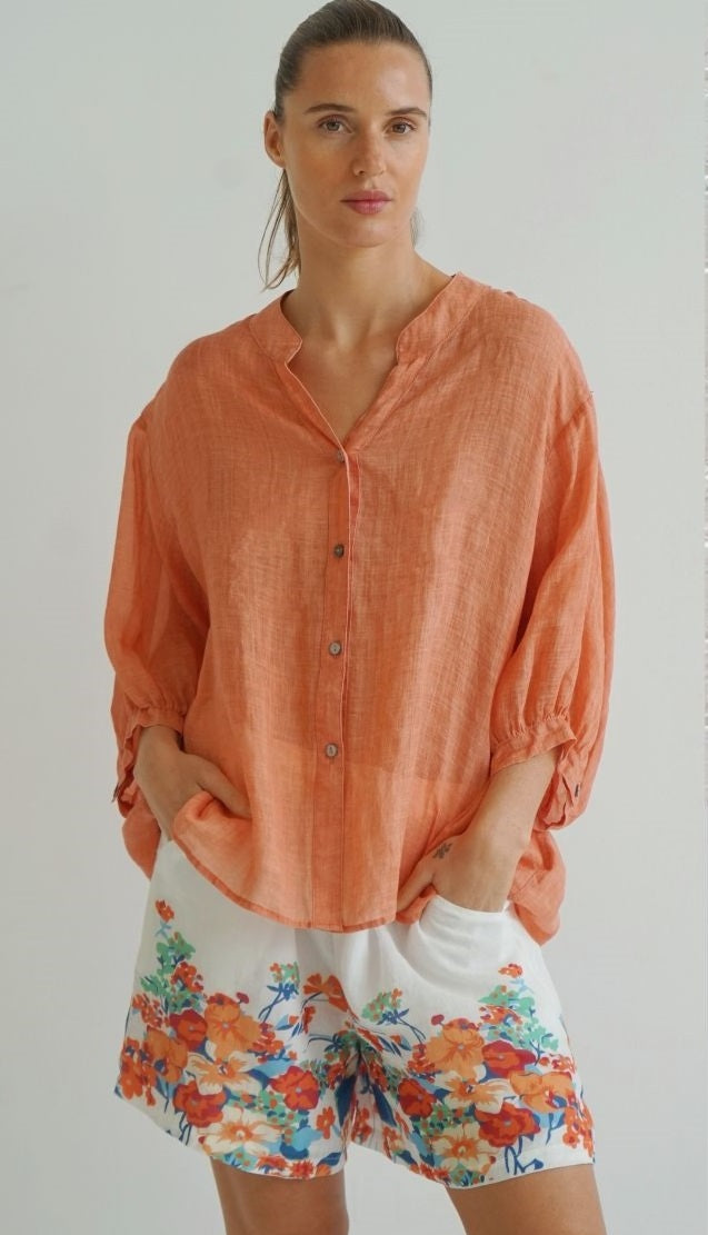 Worthier Aurora Soft Orange Linen Button Shirt