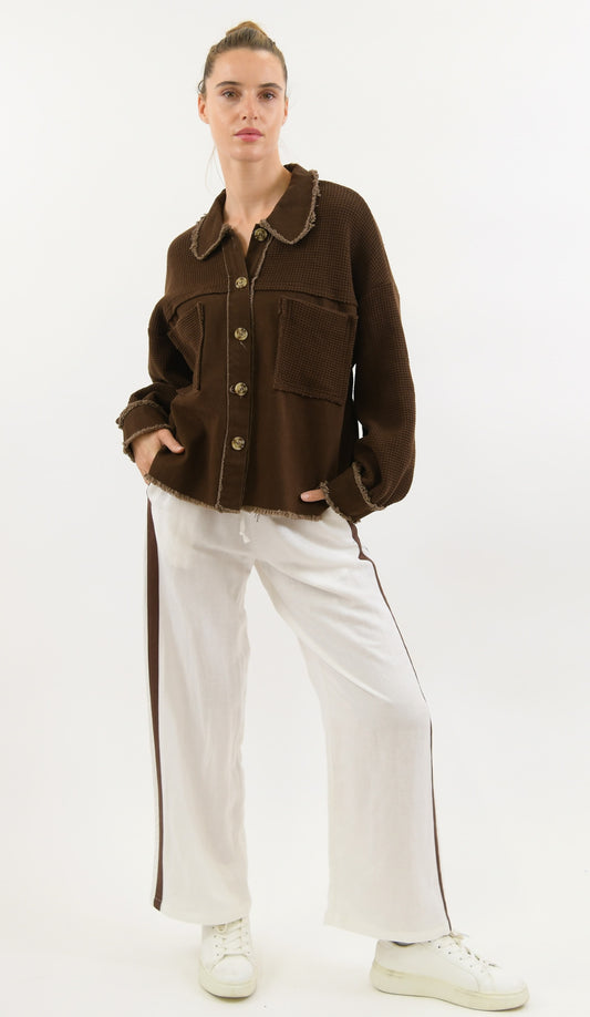 Worthier Chocolate Stripe Linen Pants