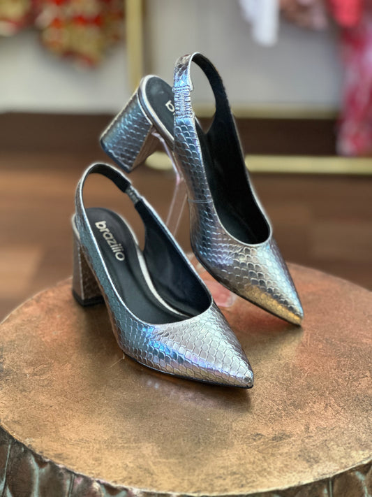 Brazilio Metallic Pewter Snake Heels