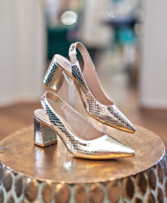 Brazilio Metallic Gold Snake Heels