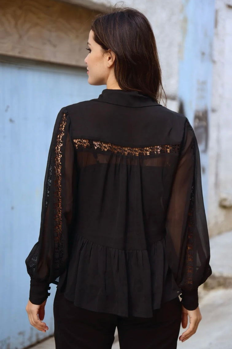 Coop Lace To The Top Black Chiffon Cloud Nine Blouse