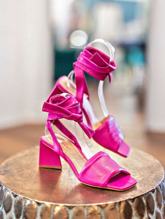 Carrano Hot Pink Ankle Tie Heels