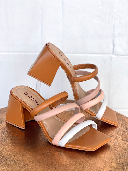 Brazilio Augusta Caramel, Blush and White Mules