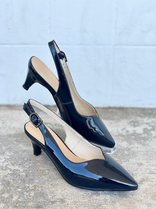 Chrissie Driven Navy Patent Sling Back